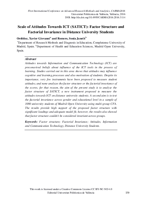 (PDF) Scale of Attitudes Towards ICT (SATICT): Factor Structure and ...