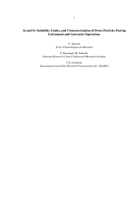 (PDF) Al and Fe Solubility Limits, and Characterization of Dross ...