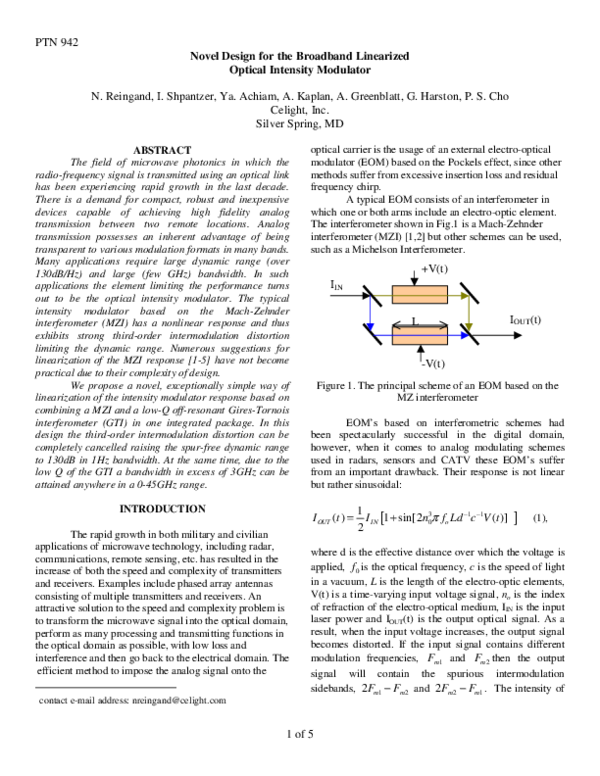 (PDF) Novel design for the broadband linearized optical intensity modulator