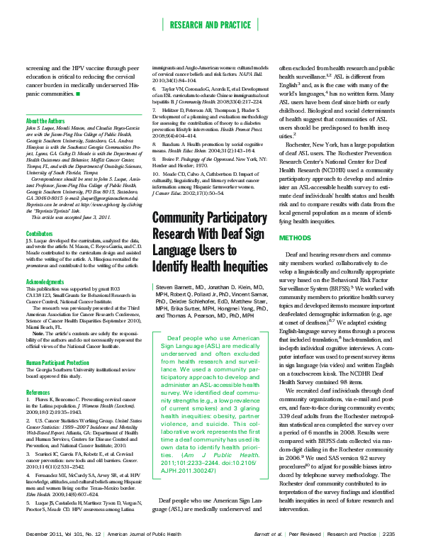 (PDF) Community Participatory Research With Deaf Sign Language Users to ...