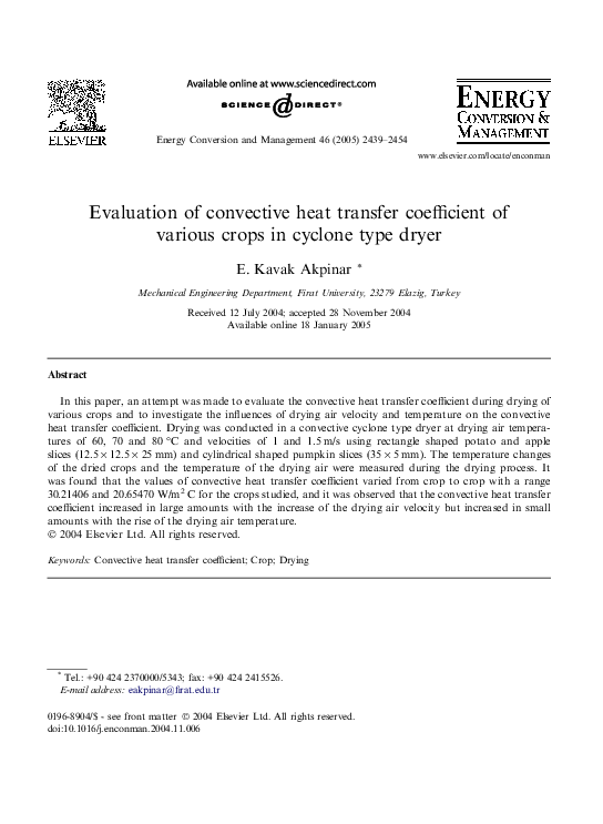 (PDF) Evaluation of convective heat transfer coefficient of various ...