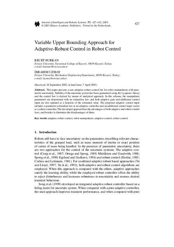 (PDF) Variable Upper Bounding Approach for Adaptive-Robust Control in ...