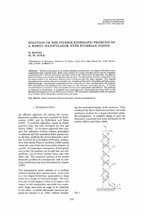 (PDF) Solution of the inverse kinematic problem of a robot manipulator ...