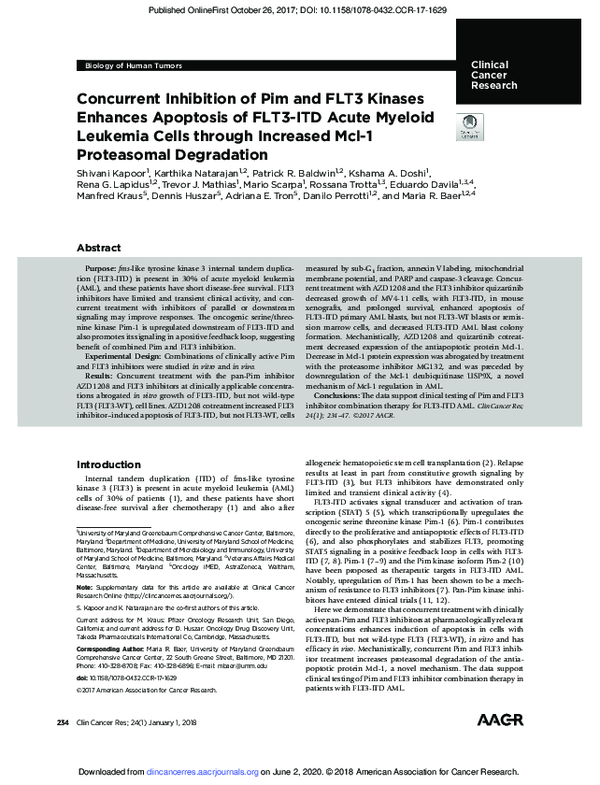 (PDF) Concurrent Inhibition of Pim and FLT3 Kinases Enhances Apoptosis ...