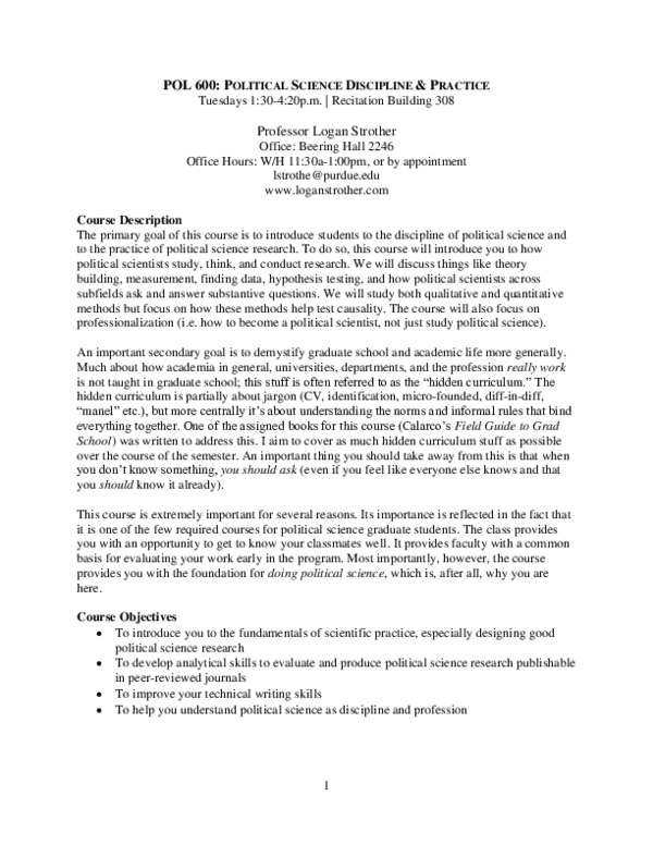 (PDF) POL 600: POLITICAL SCIENCE DISCIPLINE & PRACTICE