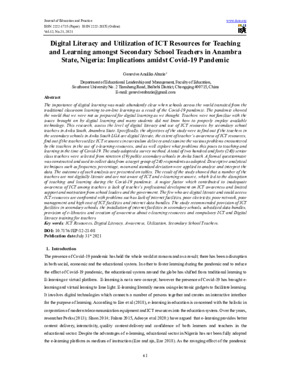 (PDF) Digital Literacy and Utilization of ICT Resources for Teaching ...