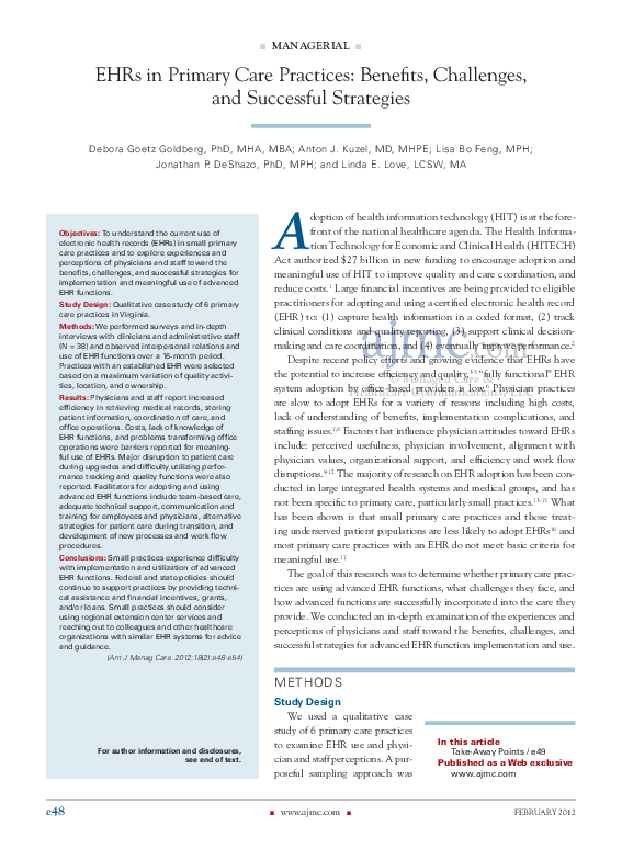 (PDF) EHRs in primary care practices: benefits, challenges, and ...
