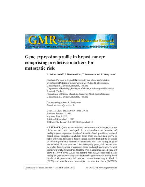 (PDF) Gene expression profile in breast cancer comprising predictive ...
