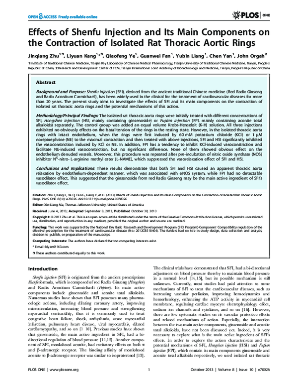 (PDF) Effects of Shenfu injection and its main components on the ...