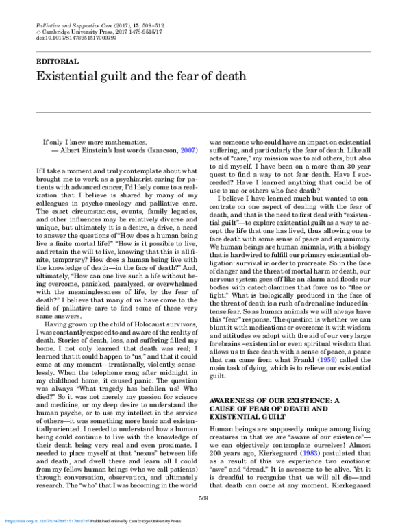 (PDF) Existential guilt and the fear of death