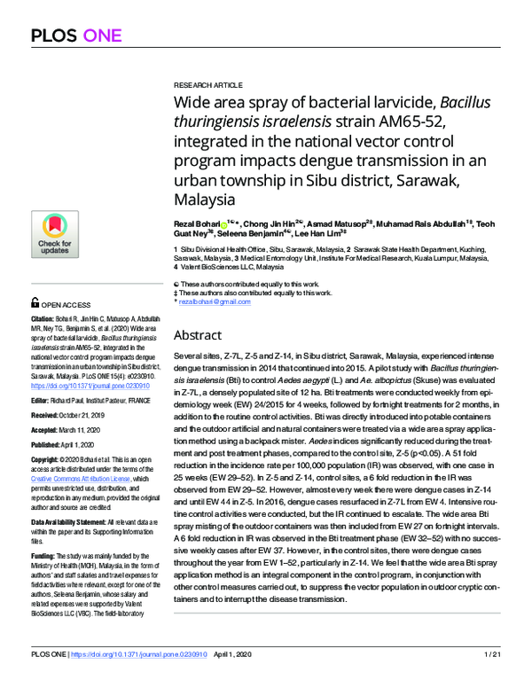 (PDF) Wide area spray of bacterial larvicide, Bacillus thuringiensis ...