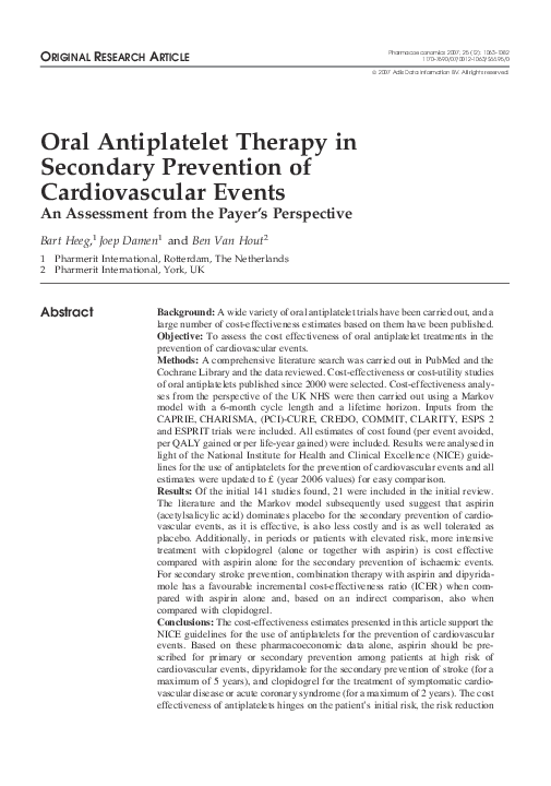 (PDF) Oral Antiplatelet Therapy in the Secondary Prevention of ...