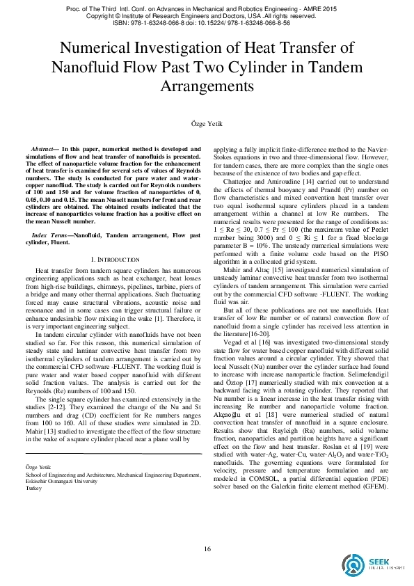 (PDF) Numerical Investigation of Heat Transfer of Nanofluid Flow Past ...