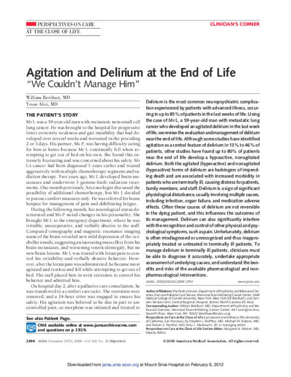(PDF) Agitation and Delirium at the End of Life William Breitbart