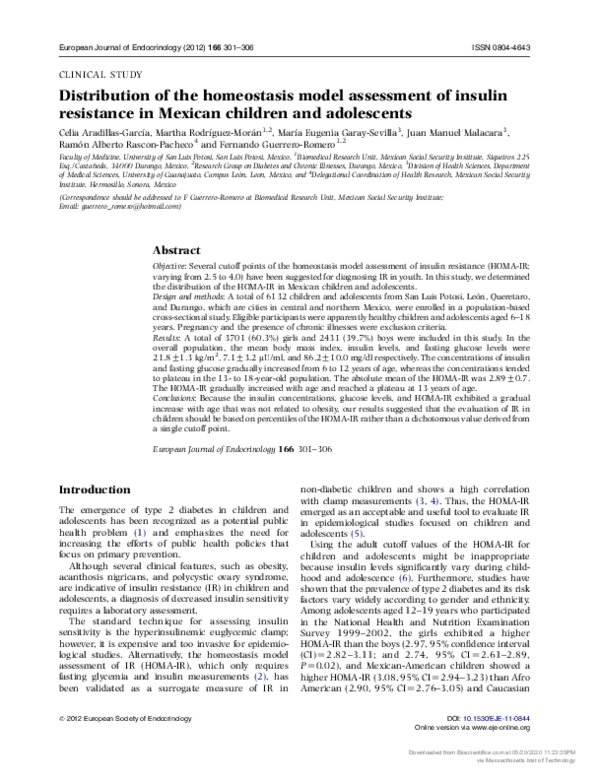 (PDF) Distribution of the homeostasis model assessment of insulin ...