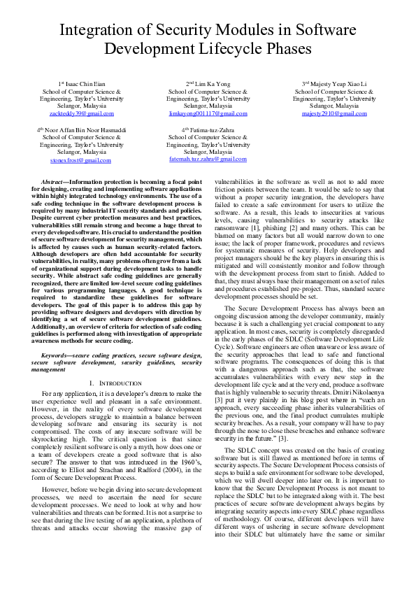 (PDF) Integration of Security Modules in Software Development Lifecycle ...