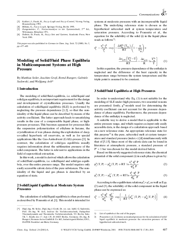 (PDF) Modeling of Solid/Fluid Phase Equilibria in Multicomponent ...