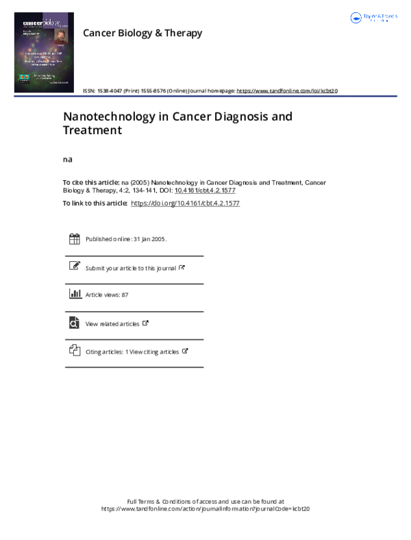 (PDF) Nanotechnology in Cancer Diagnosis and Treatment