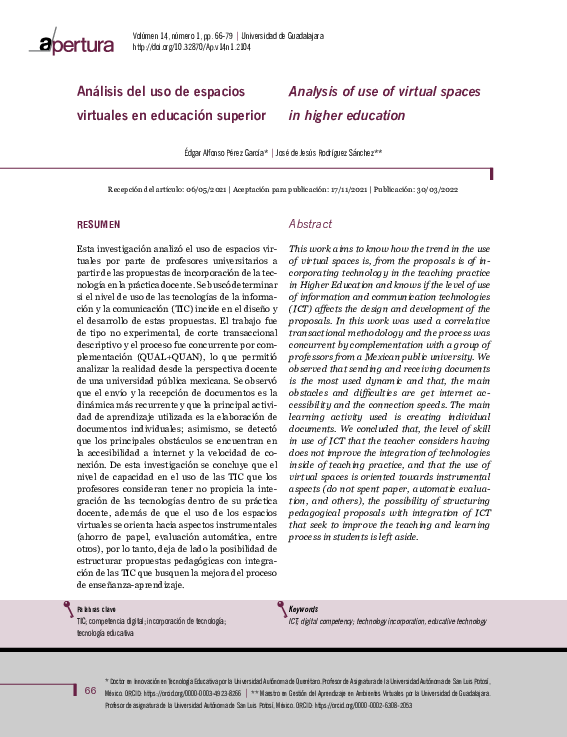 (PDF) Analysis of use of virtual spaces in higher education