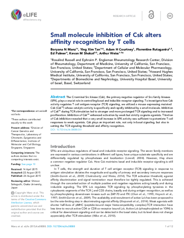 (PDF) Small molecule inhibition of Csk alters affinity recognition by T ...