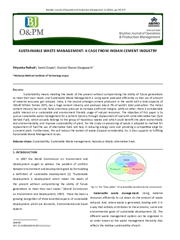 (PDF) Sustainable Waste Management: A Case from Indian Cement Industry