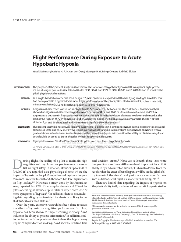(PDF) Flight Performance During Exposure to Acute Hypobaric Hypoxia