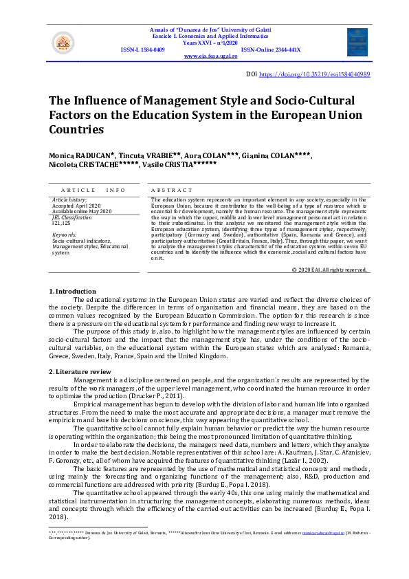 (PDF) The Influence of Management Style and Socio-Cultural Factors on ...