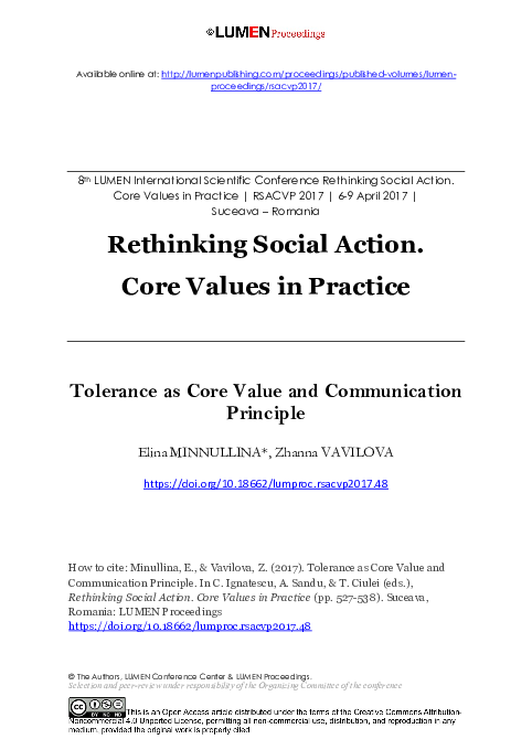 (PDF) Tolerance as Core Value and Communication Principle