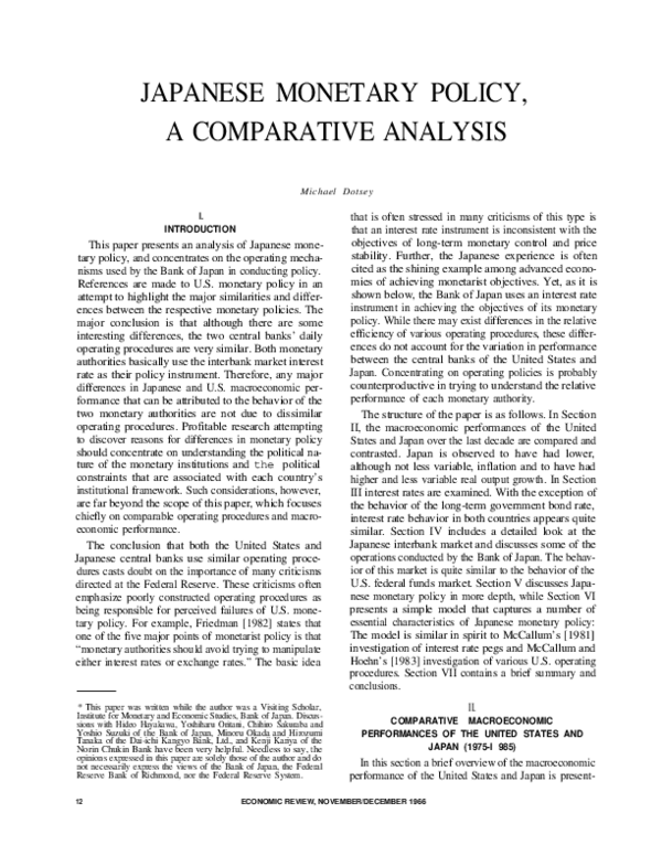 (PDF) Japanese monetary policy, a comparative analysis