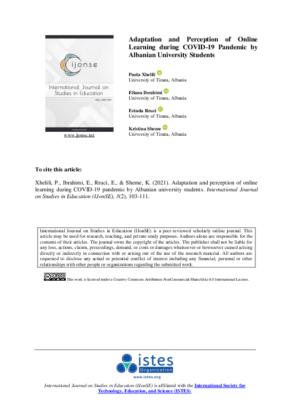 (PDF) Adaptation and Perception of Online Learning during COVID-19 ...