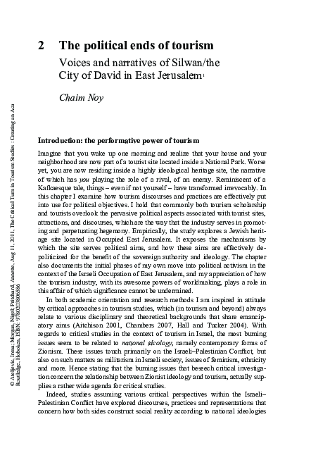 (PDF) 2 The political ends of tourism