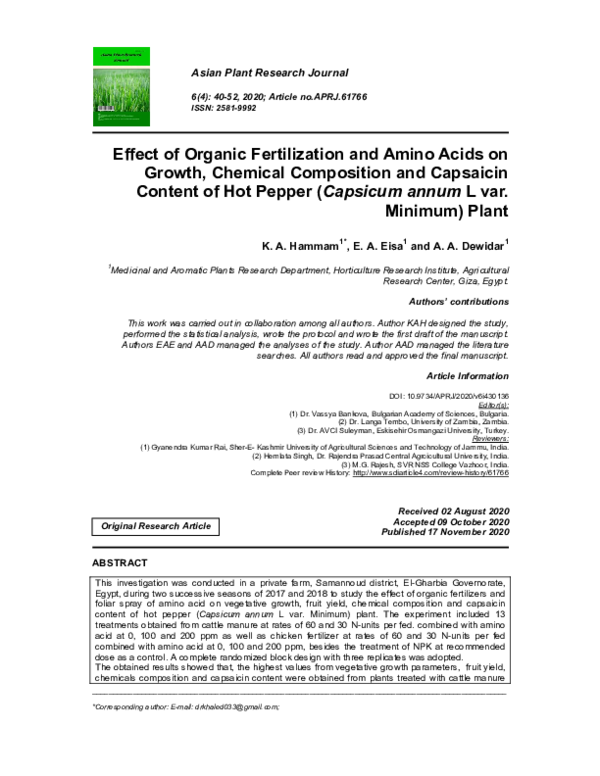 (PDF) Effect of Organic Fertilization and Amino Acids on Growth ...