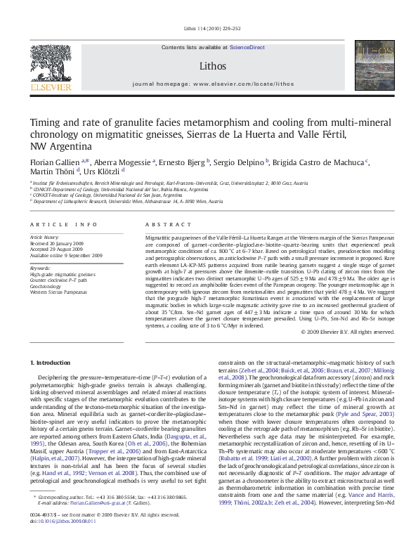(PDF) Timing and rate of granulite facies metamorphism and cooling from ...