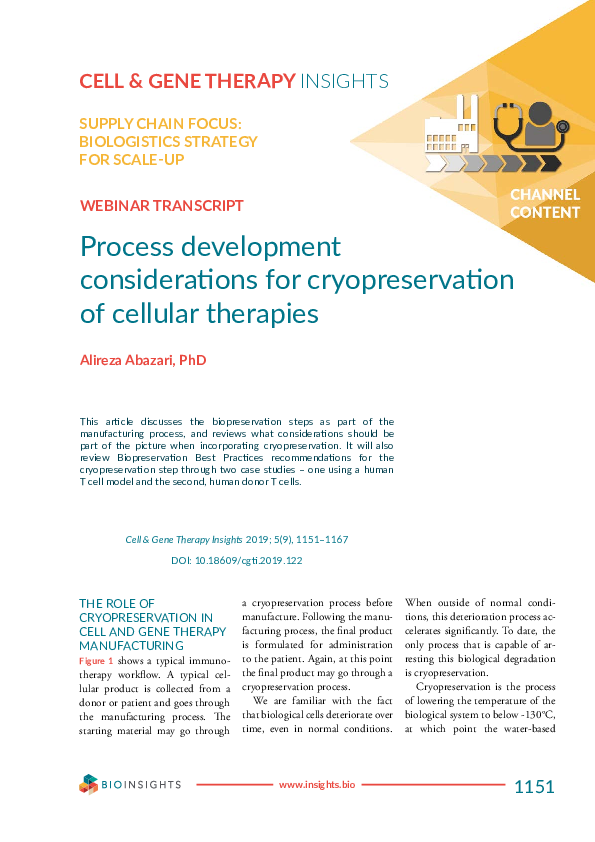 (PDF) Process development considerations for cryopreservation of ...