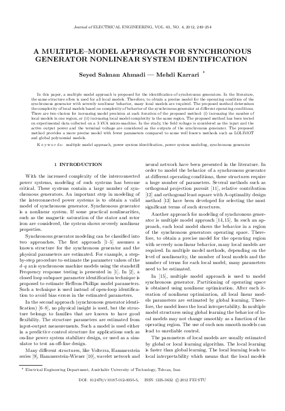 (PDF) A Multiple-Model Approach for Synchronous Generator Nonlinear ...