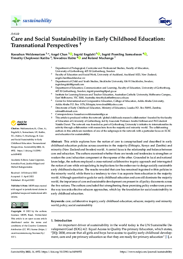 (PDF) Care and Social Sustainability in Early Childhood Education ...