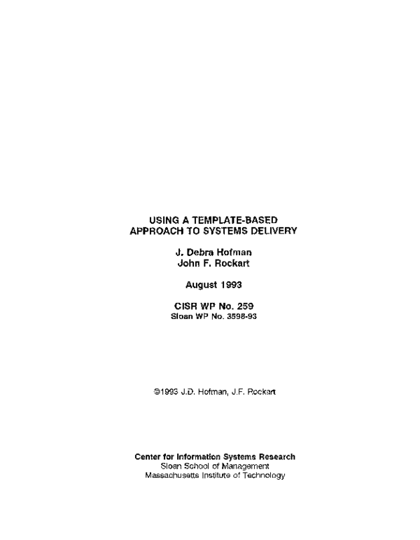 (PDF) Using a template-based approach to systems delivery