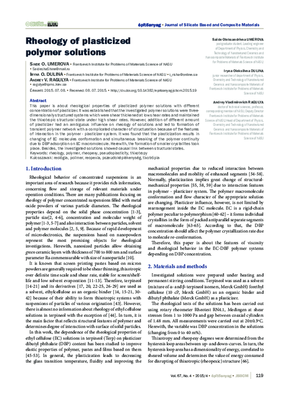(PDF) Rheology of plasticized polymer solutions