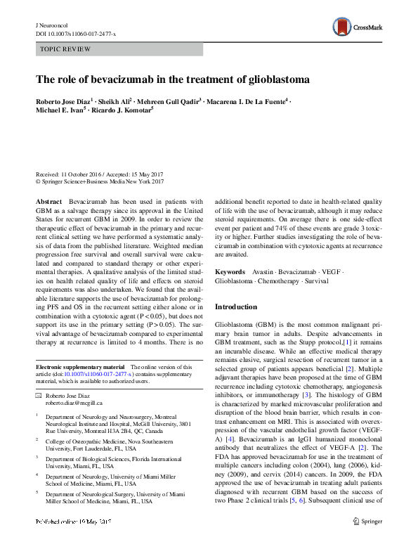 (PDF) The role of bevacizumab in the treatment of glioblastoma