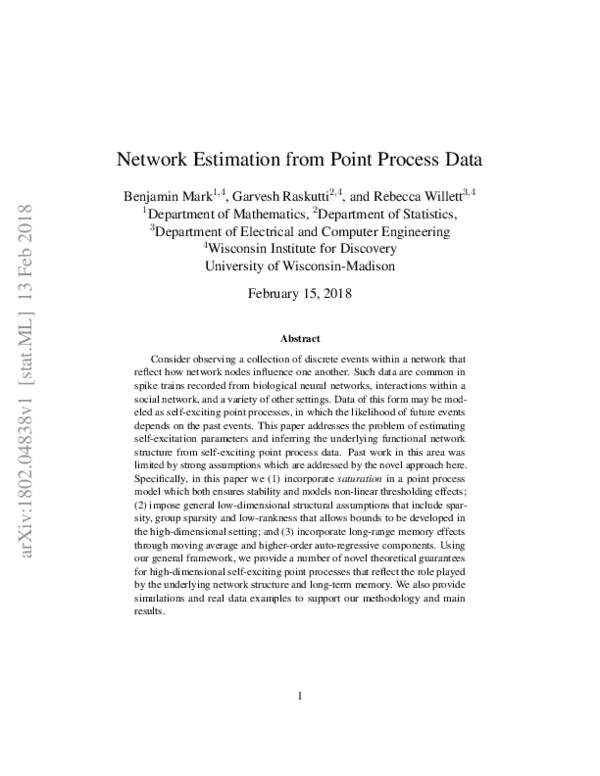 (PDF) Network Estimation from Point Process Data