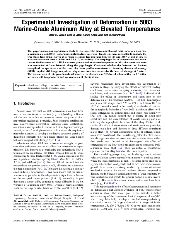 (PDF) Experimental Investigation of Deformation in 5083 Marine-Grade ...