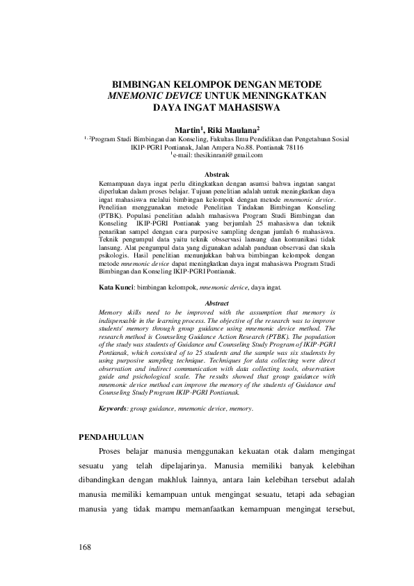 (PDF) Bimbingan Kelompok Dengan Metode Mnemonic Device Untuk ...