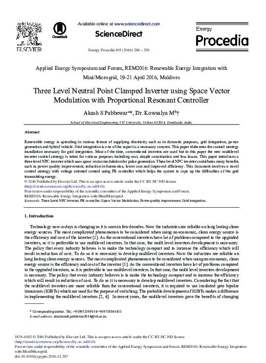 (PDF) Three Level Neutral Point Clamped Inverter Using Space Vector ...