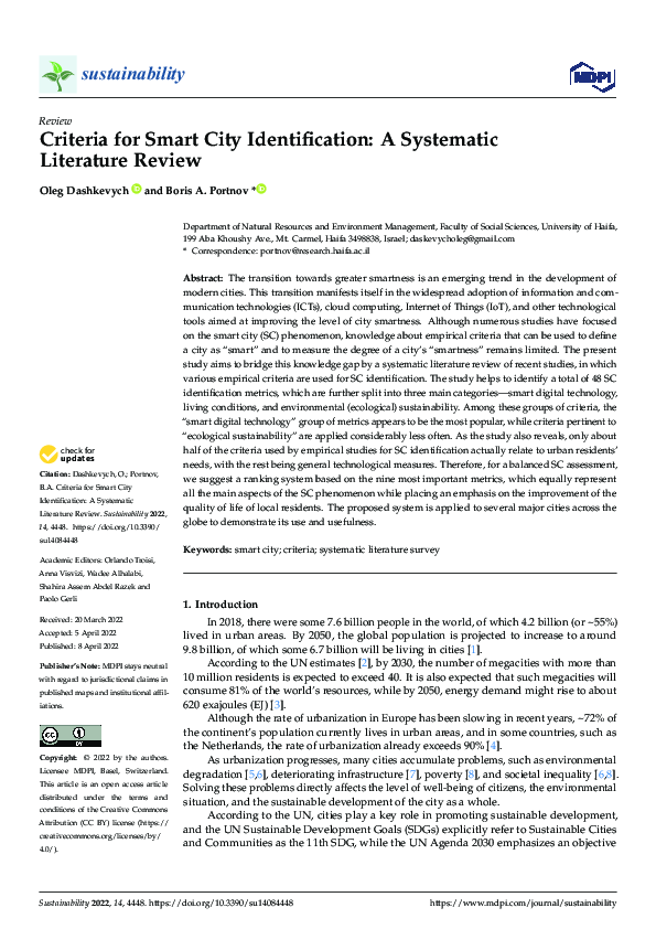 (PDF) Criteria for Smart City Identification: A Systematic Literature ...