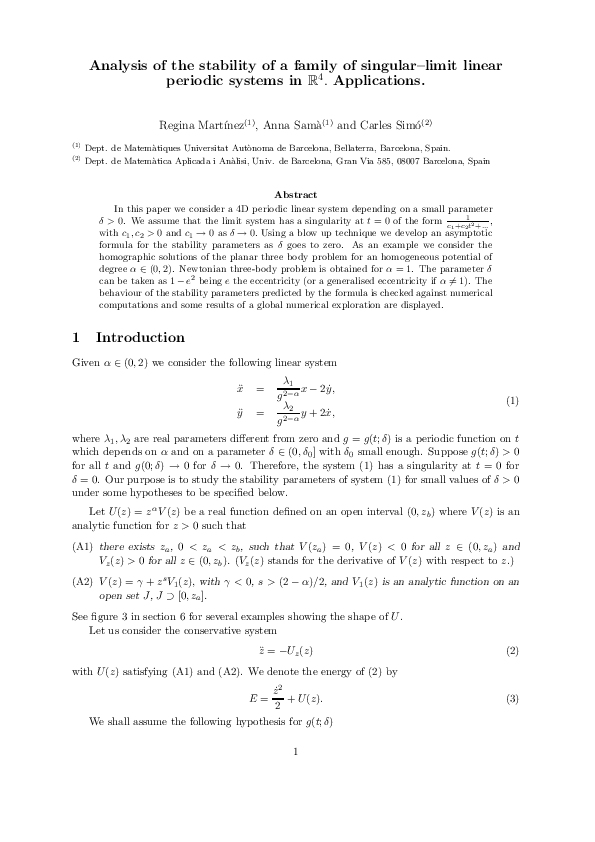 (PDF) Analysis of the stability of a family of singular-limit linear ...