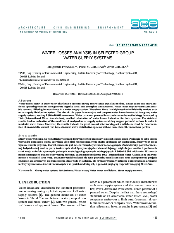 (PDF) Water Losses Analysis in Selected Group Water Supply Systems