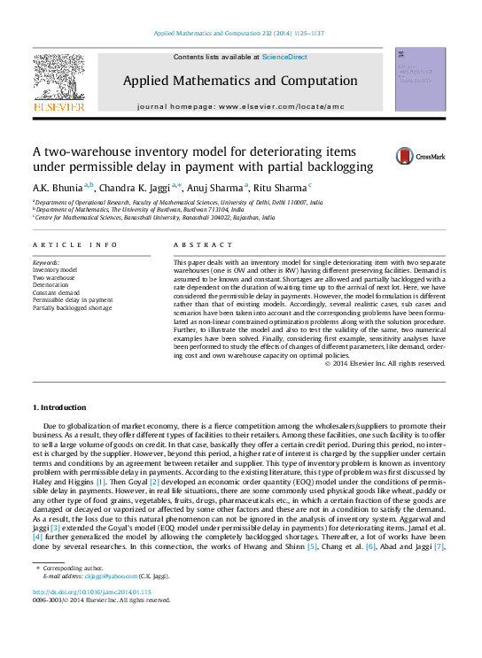 (PDF) A two-warehouse inventory model for deteriorating items under ...