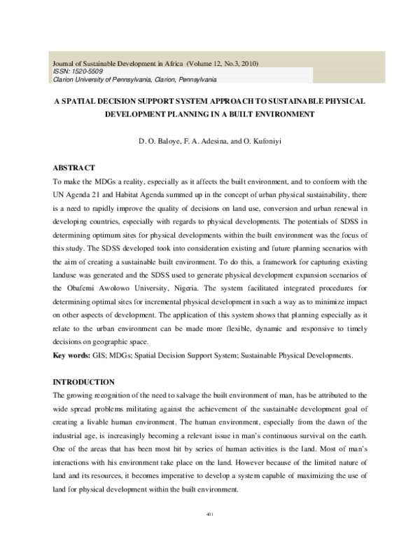 (PDF) A Spatial Decision Support System Approach to Sustainable ...