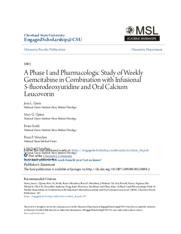 (PDF) A phase I and pharmacologic study of weekly gemcitabine in ...