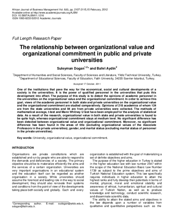 (PDF) The relationship between organizational value and organizational ...